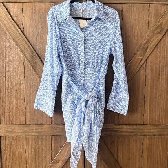 Free People Rillo Blue Cotton Beach Summer Shirtdress Size Medium NWT - Picture 4 of 11